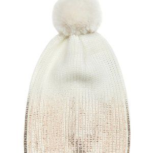 Jocelyn Faux Fur Pom Rose Gold Metallic‎ Ombre Knit Hat